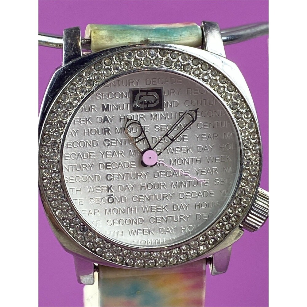 Marc Ecko Ladies Watch E95012L1 Pave Crystal Bezel Pink Tie Dye Colorful Band